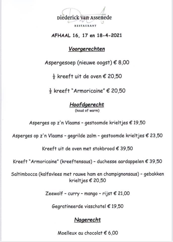 Menu de Restaurant Diederick van Assenede