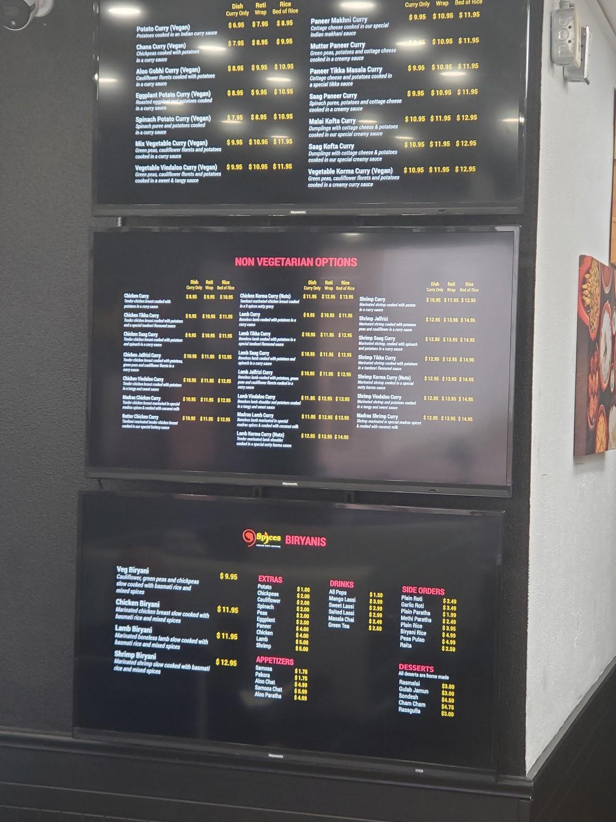 Menu at 9 spices Indian roti cuisine restaurant, Oshawa