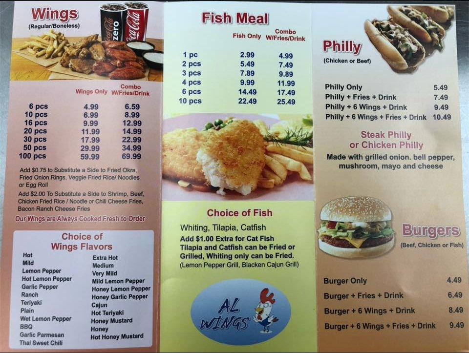 Menu at AL WINGS restaurant, Montgomery