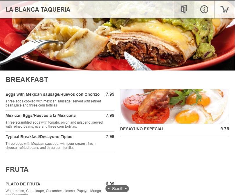 Menu at La blanca taqueria restaurant, Kannapolis