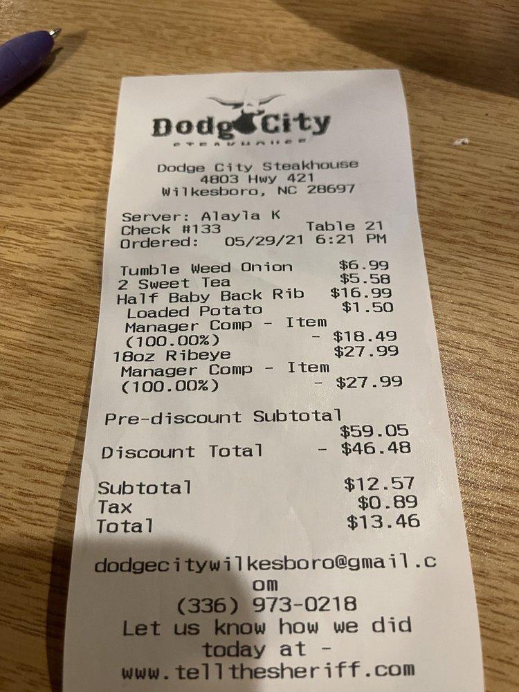 Menu at Dodge City Steakhouse Wilkesboro, Wilkesboro, Winkler Mill Rd Ext
