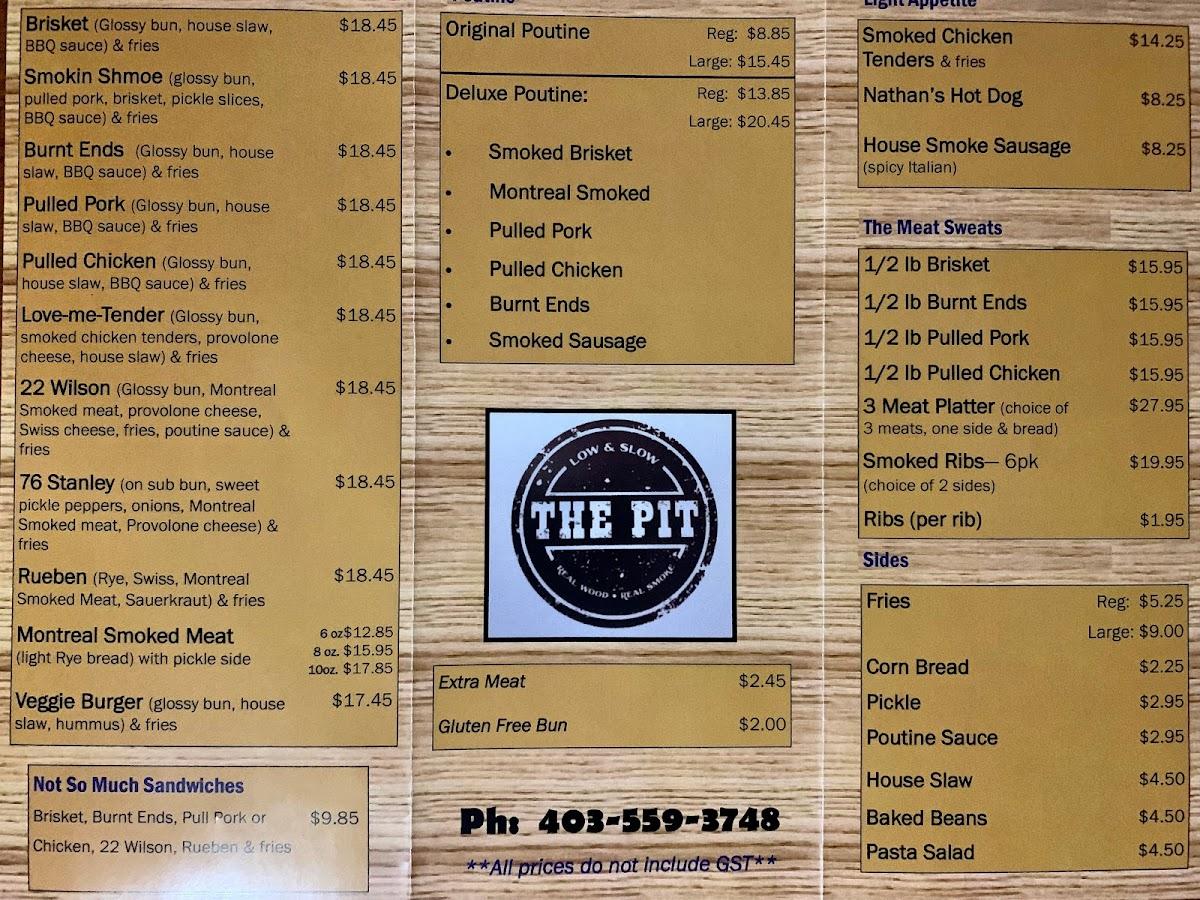 Menu at The Pit (Come Dine In) restaurant, Olds