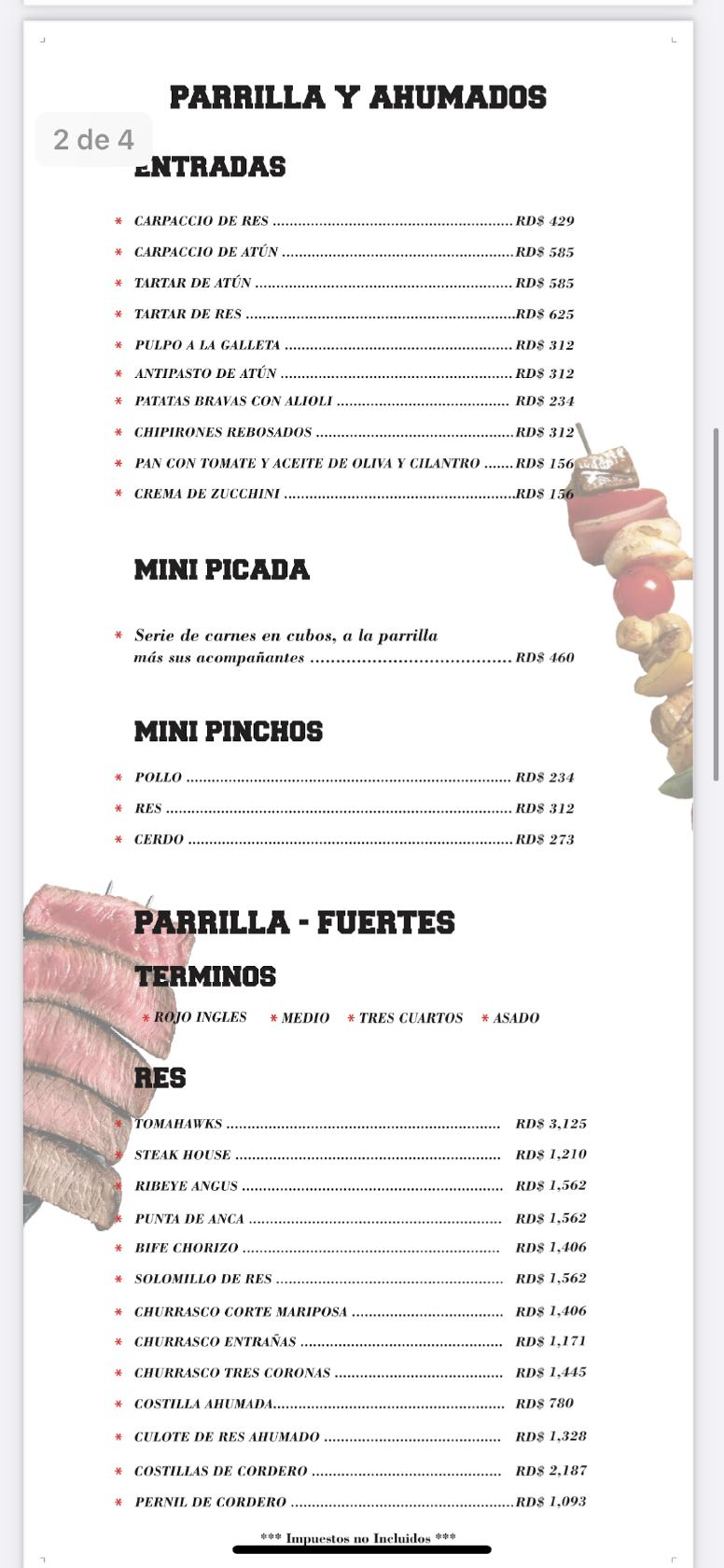 Menu at living room vip pub & bar, Punta Cana