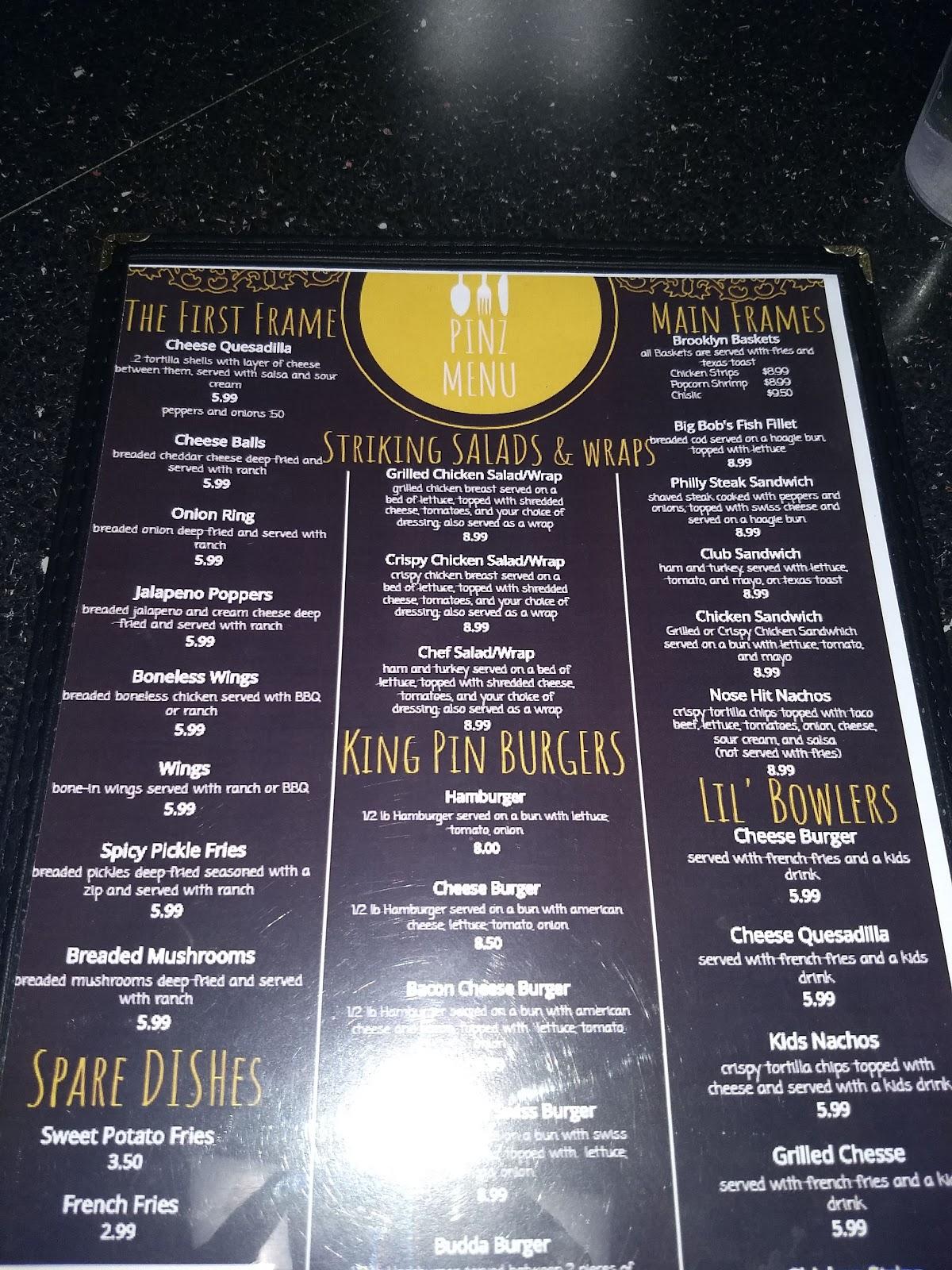 Menu at PINZ Dell Rapids, Dell Rapids