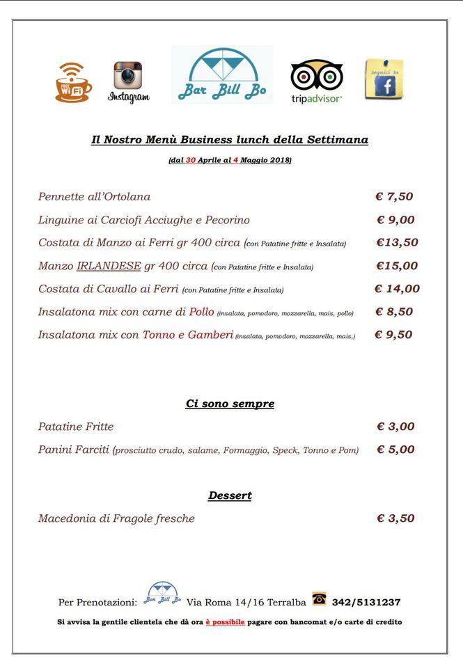 Menu di Bar Bill Bo Terralba 