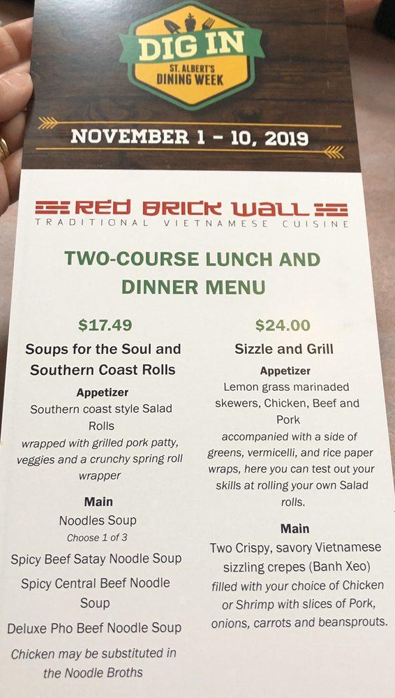 Menu at Red Brick Wall restaurant, St. Albert