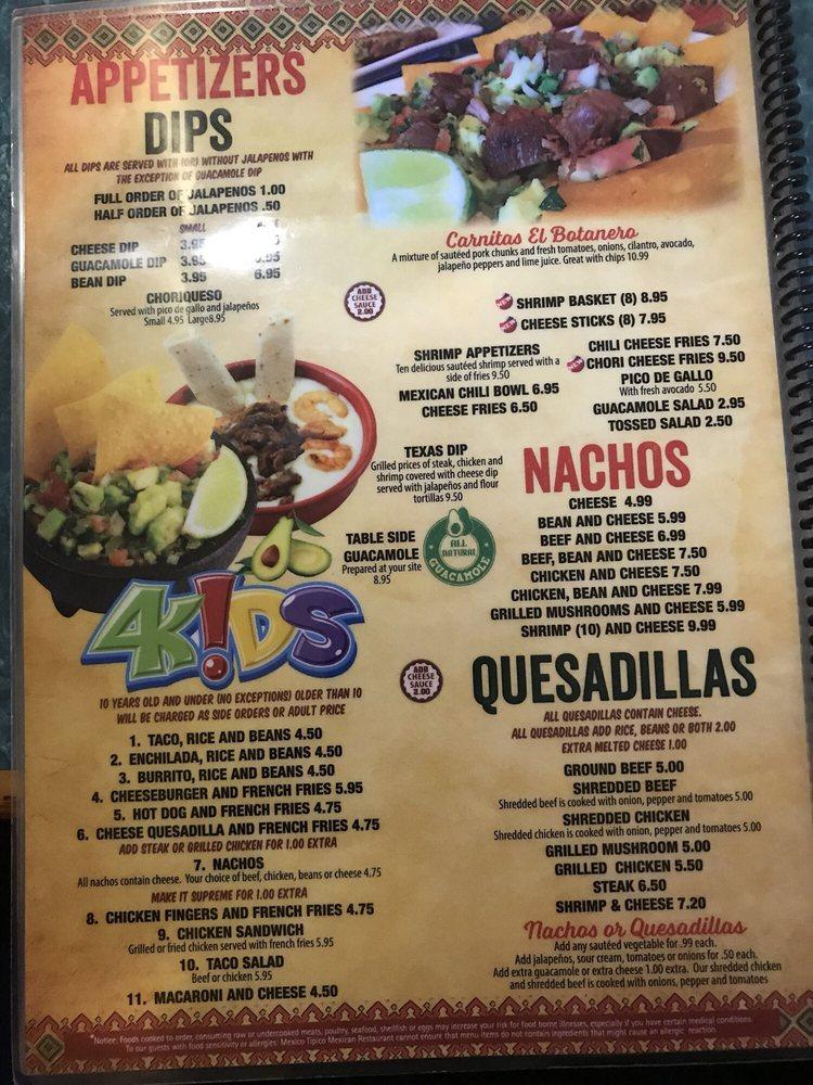 Menu at Mexico Tipico Mexican Restaurant, Prattville, E Main St