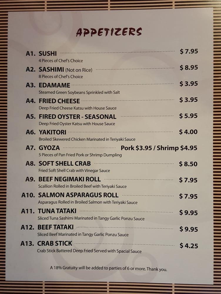 Menu at Ninja Japanese Sushi and Hibachi Steakhouse, Macon