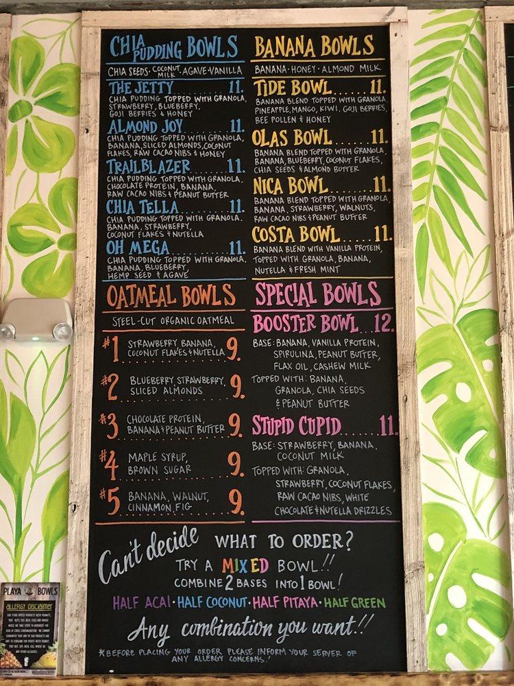 Menu at Playa Bowls pub & bar, Boston, 277 Huntington Ave