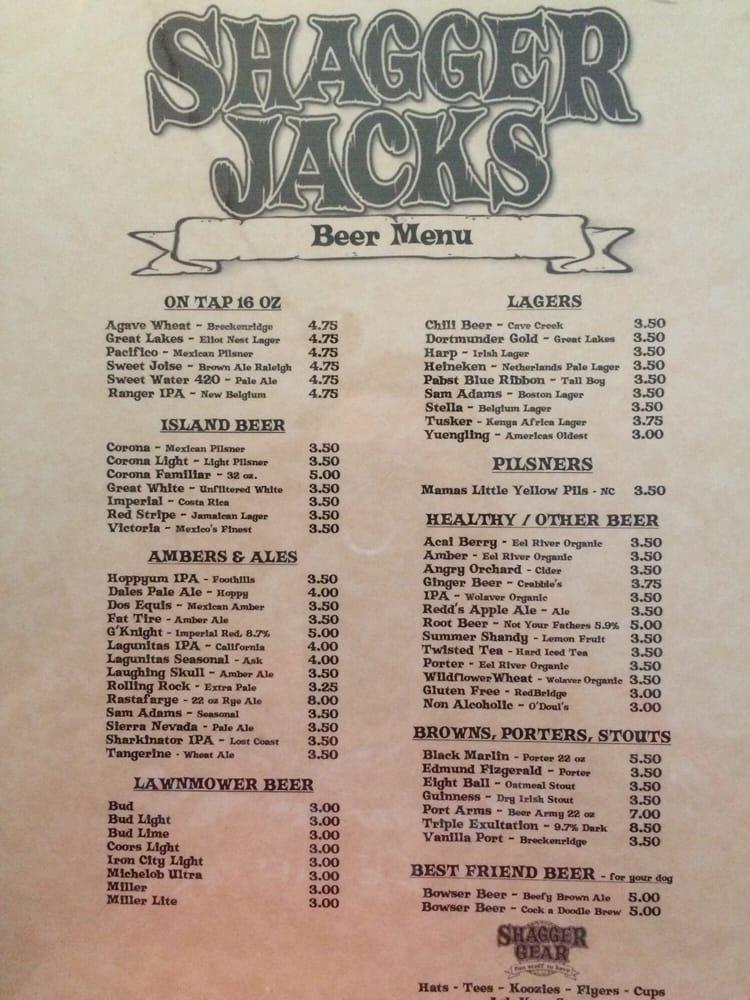 Menu at Shagger Jacks restaurant, Oak Island