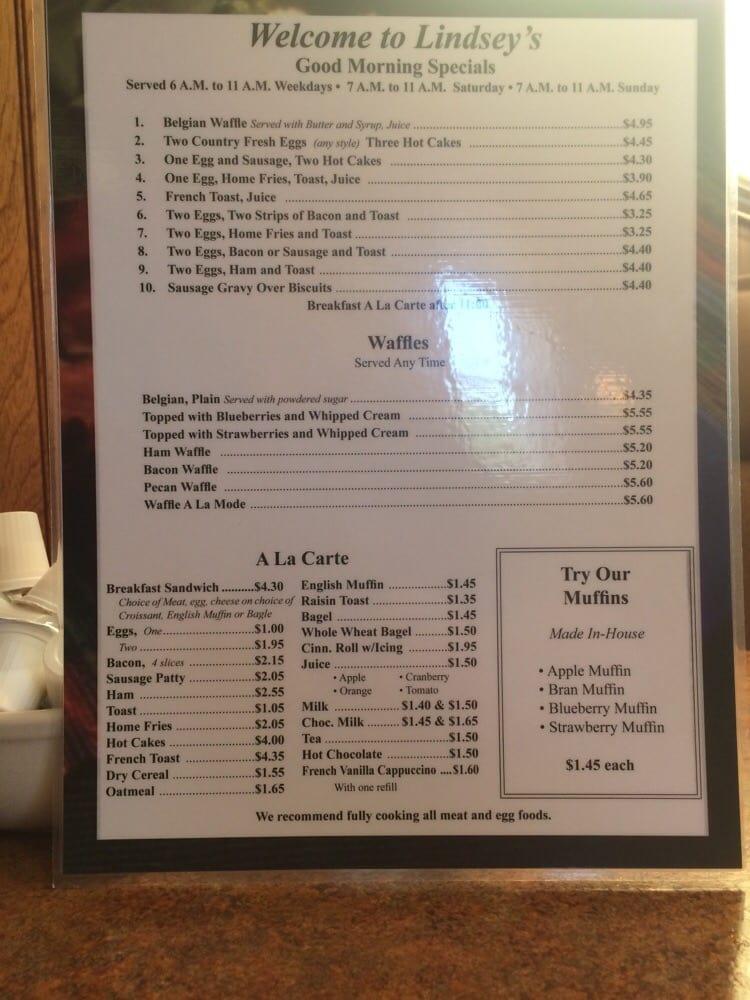 Menu at Lindsey's Restaurant, Canton, Tuscarawas St W