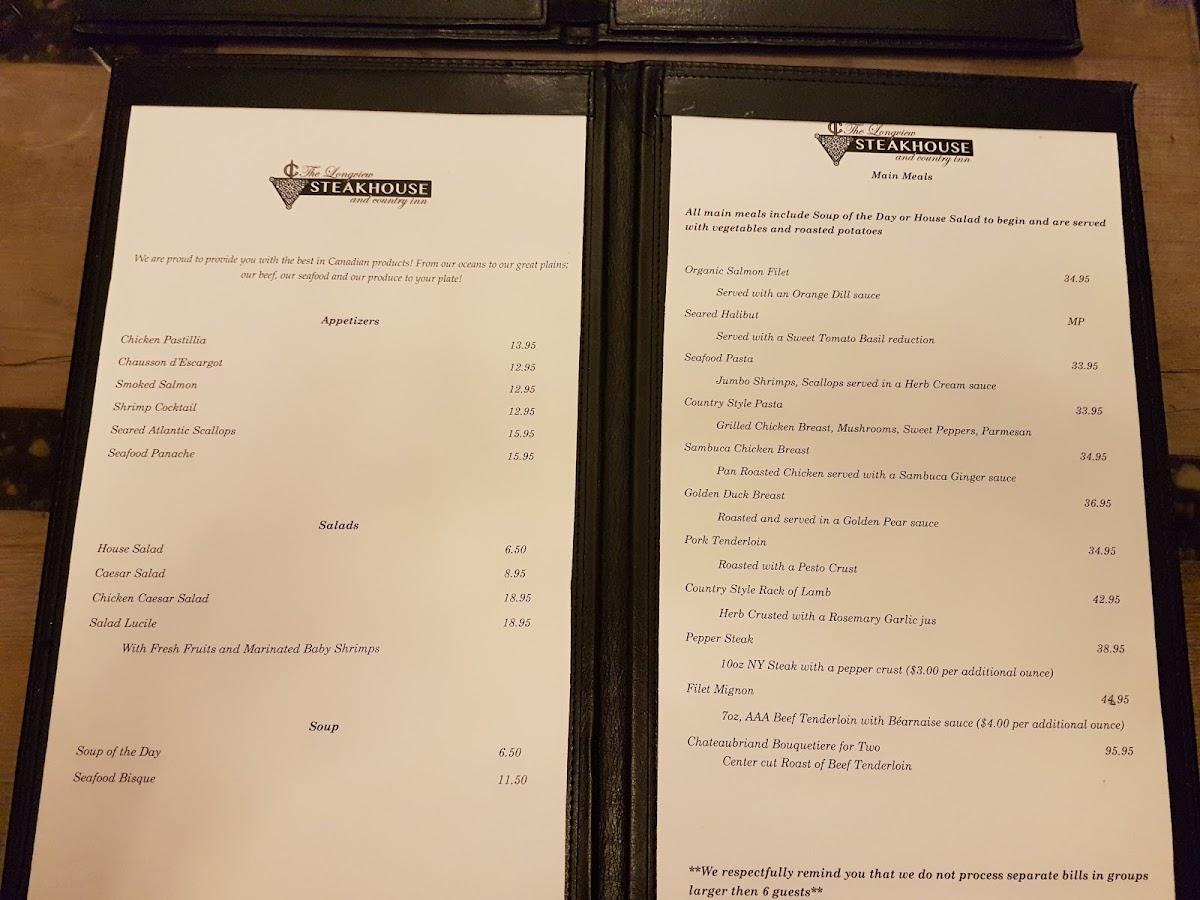 Menu at Longview Steakhouse, Longview, Highway 22 West