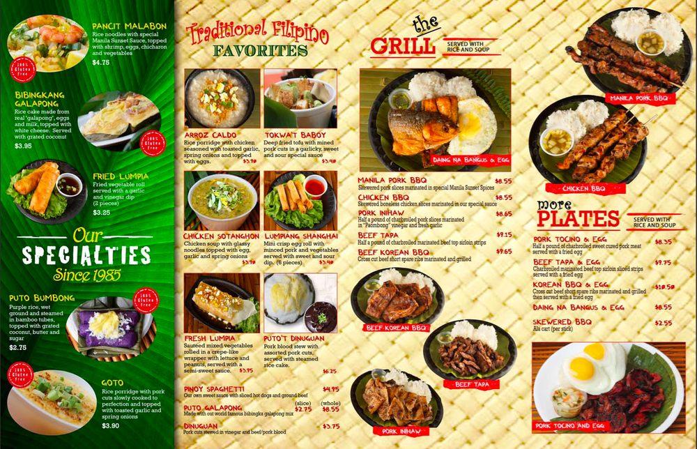 Menu at Manila Sunset restaurant, Tukwila