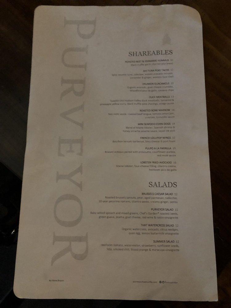 Menu at Purveyor pub & bar, Huntsville