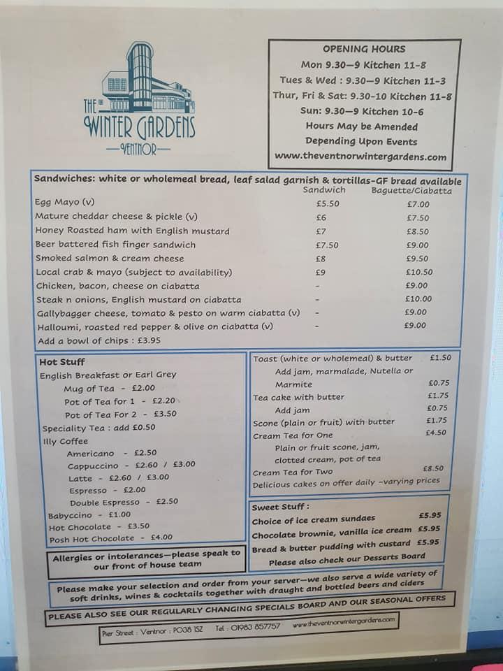 Menu at Ventnor Winter Gardens pub & bar, Ventnor, Pier St