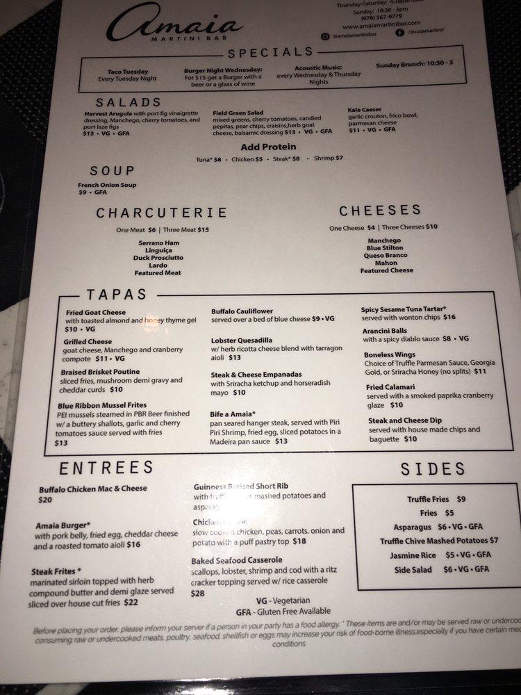 Carta de Amaia Martini Bar, Hudson
