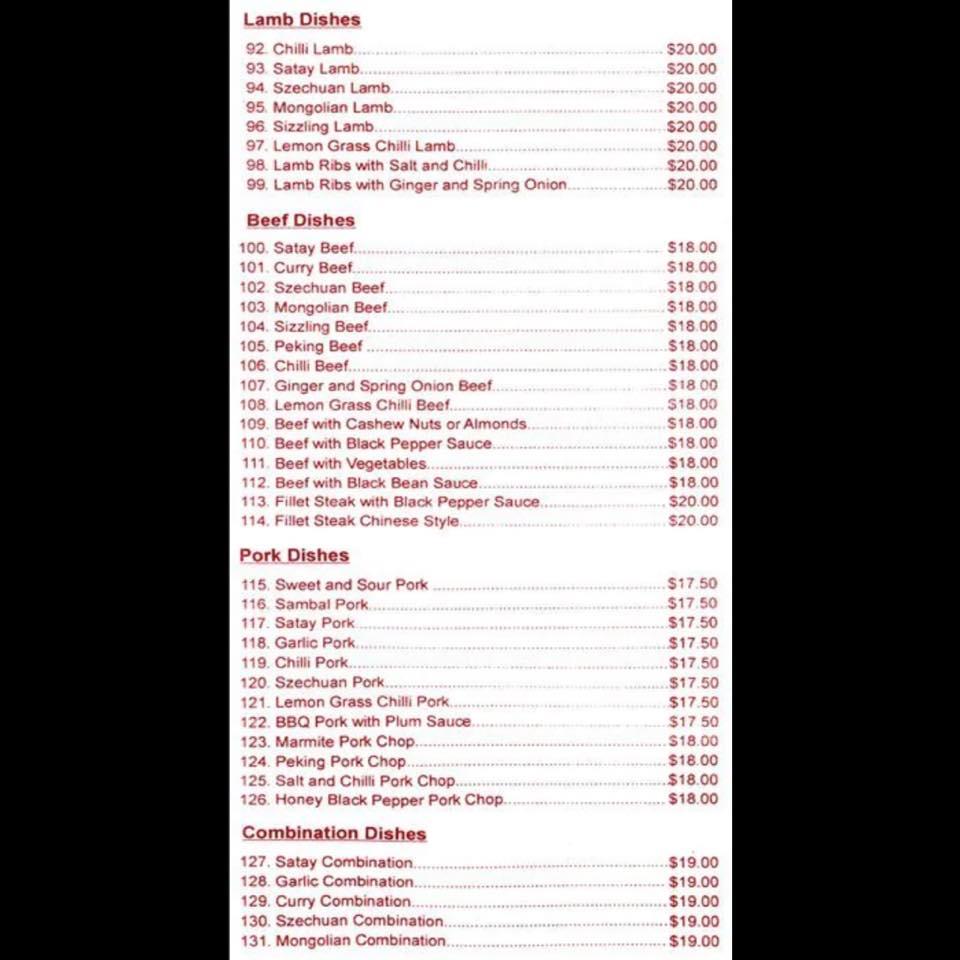 Menu at Secret Harbour Chinese Restaurant, Secret Harbour