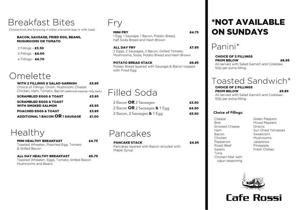 Menu at Café Rossi cafe, Ballynahinch