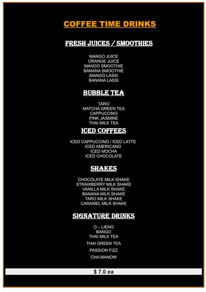 Menu at Coffee Time cafe, Parap
