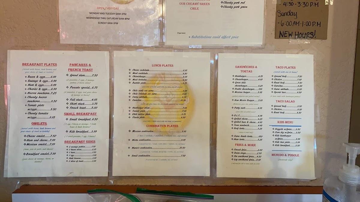 Menu at El Burrito Caliente restaurant, Bayard