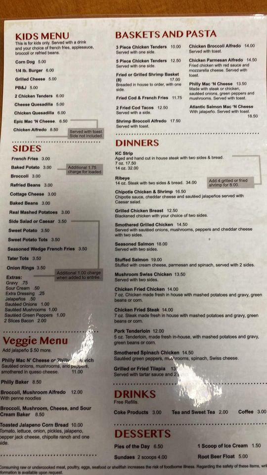 Menu at Rolling Hills Bar and Grill, Americus