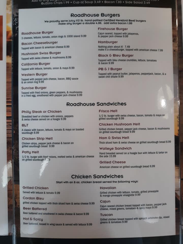 Menu at The Roadhouse pub & bar, Cormorant, Co Hwy 5