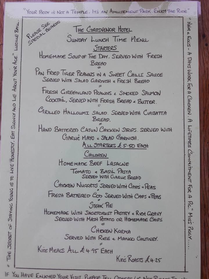 Carta del pub y bar Grosvenor Hotel, Robin Hood's Bay
