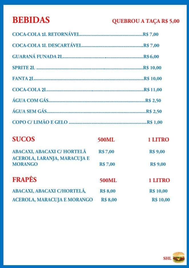 SHL Lanches Parapuã SP cardápio