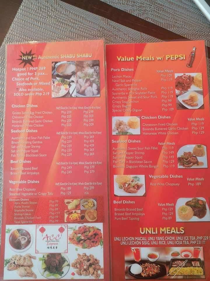 Menu at Authentic Chinese Cuisine Pasig Greenwoods Branch ACC GEV restaurant, Pasig