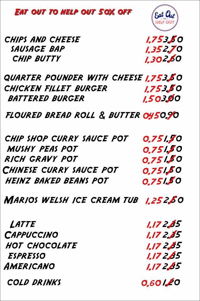 Menu at Castle Fish & Chips pub & bar, Talgarth, Bronllys Rd