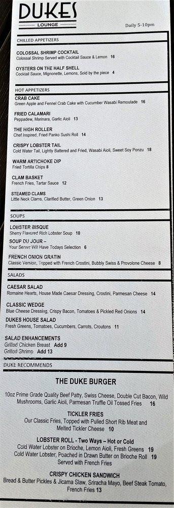 Menu At Dukes Chophouse Steakhouse Schenectady