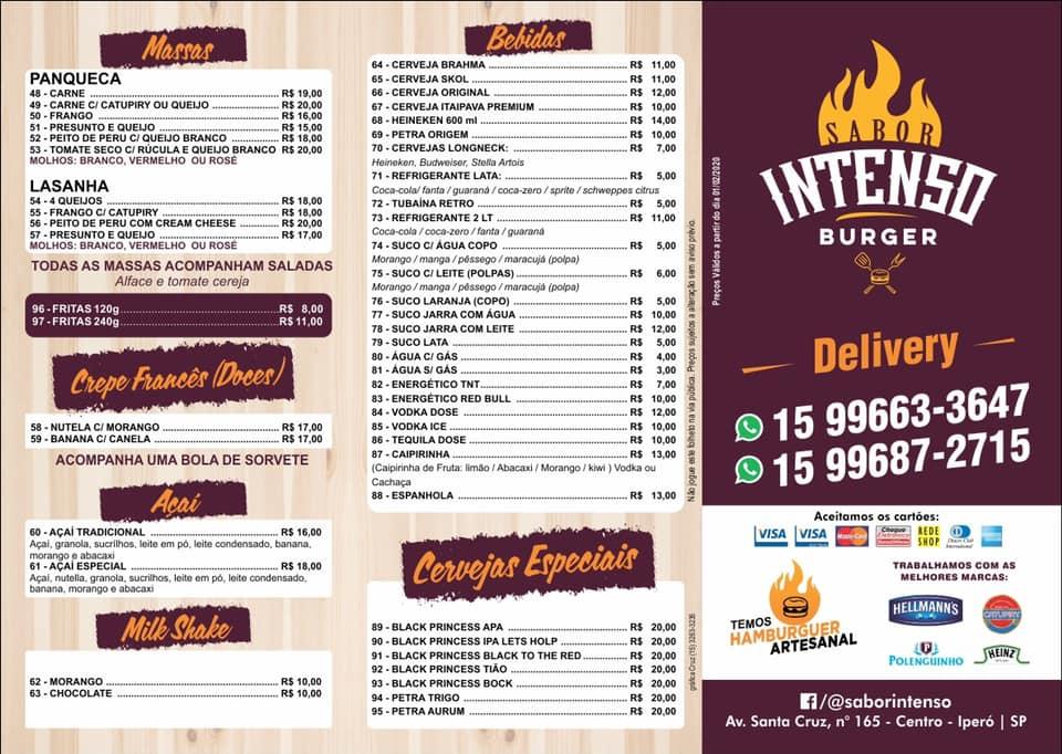 Sabor Intenso cardápio