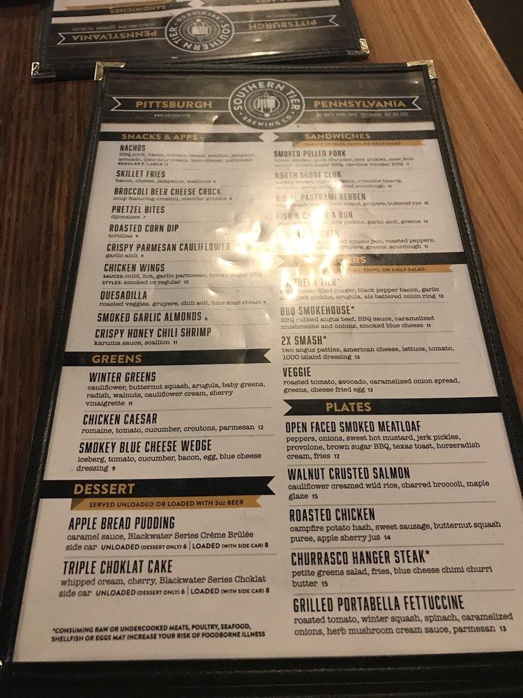 Menu at Southern Tier Brewery Pittsburgh restaurant, Pittsburgh