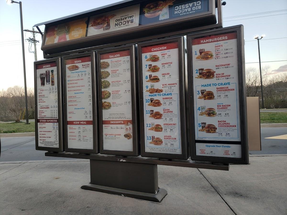 Menu at Wendy's restaurant, Niota, 507 Highway 309