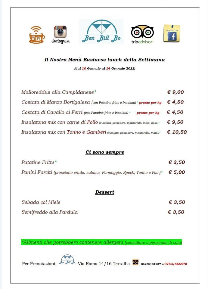 Menu di Bar Bill Bo Terralba 