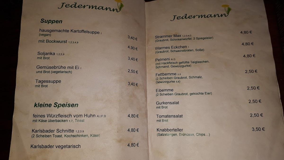 Speisekarte von Jedermann Café pub Bar Leipzig