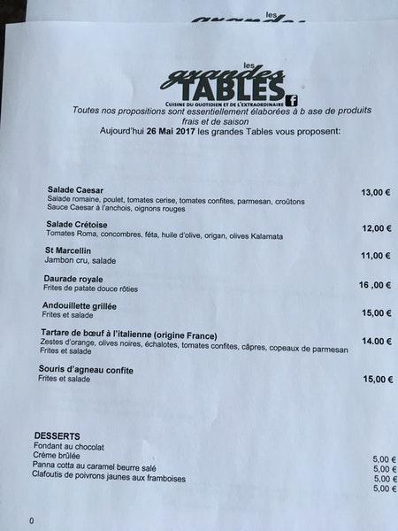 Menu At Les Grandes Tables De La Friche Restaurant Marseille