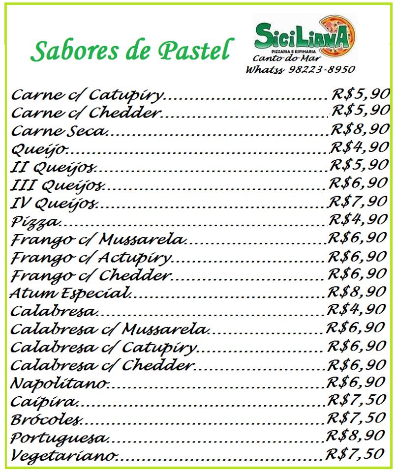 Pizzaria Siciliana Canto do Mar, São Sebastião - Restaurant menu