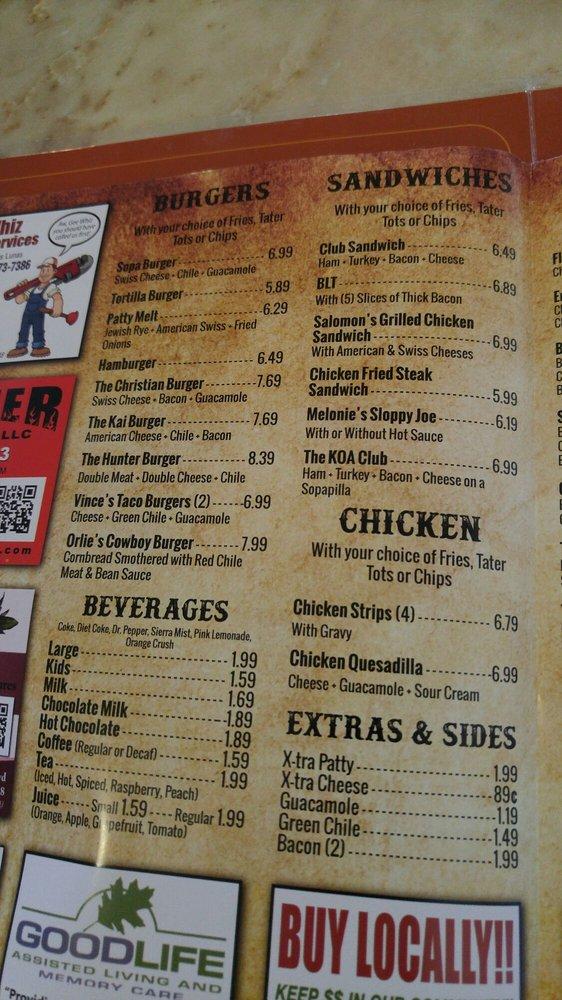 Menu at Rita's New Mexican Restaurant, Belen