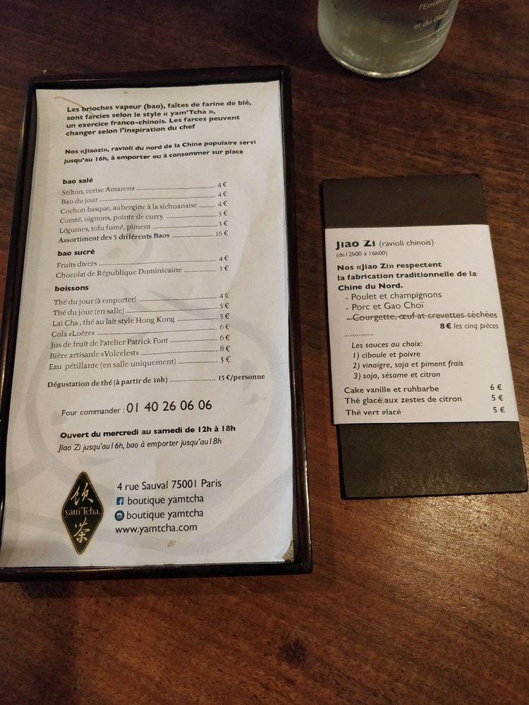 Menu au yam'Tcha restaurant, Paris, 121 Rue SaintHonoré