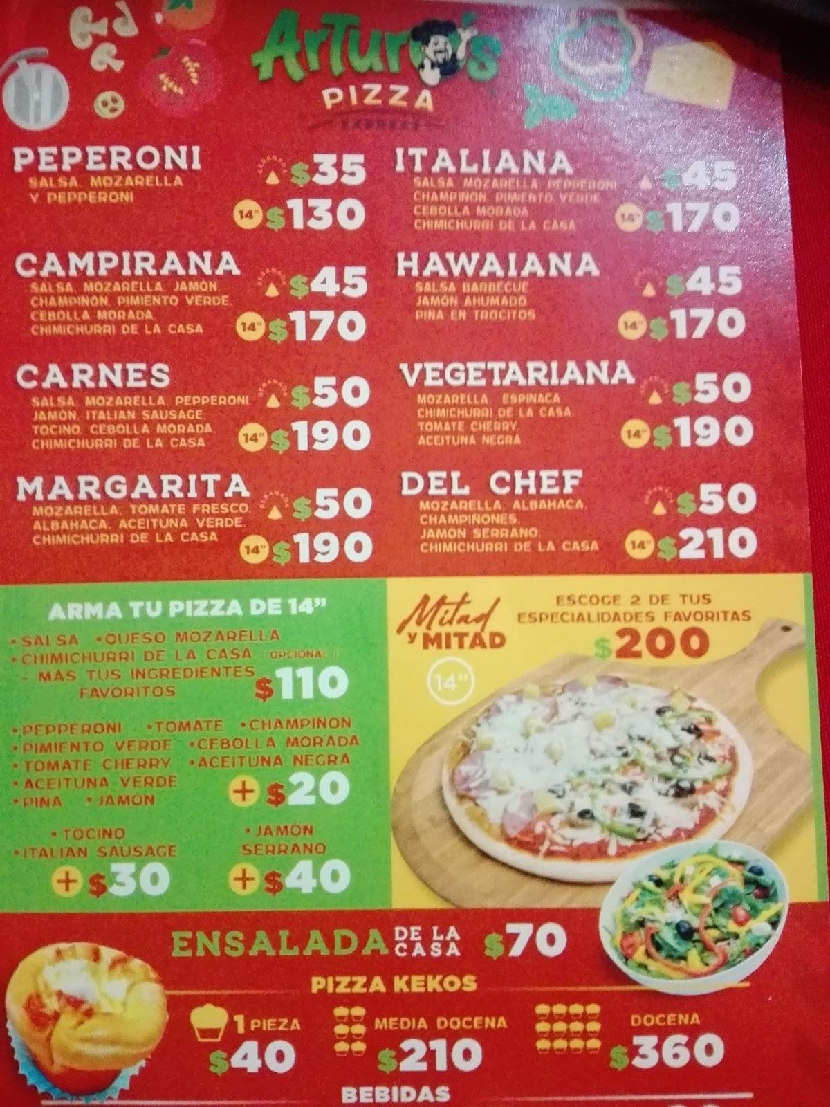 Menu at Arturo's Pizza Express restaurant, Mexicali