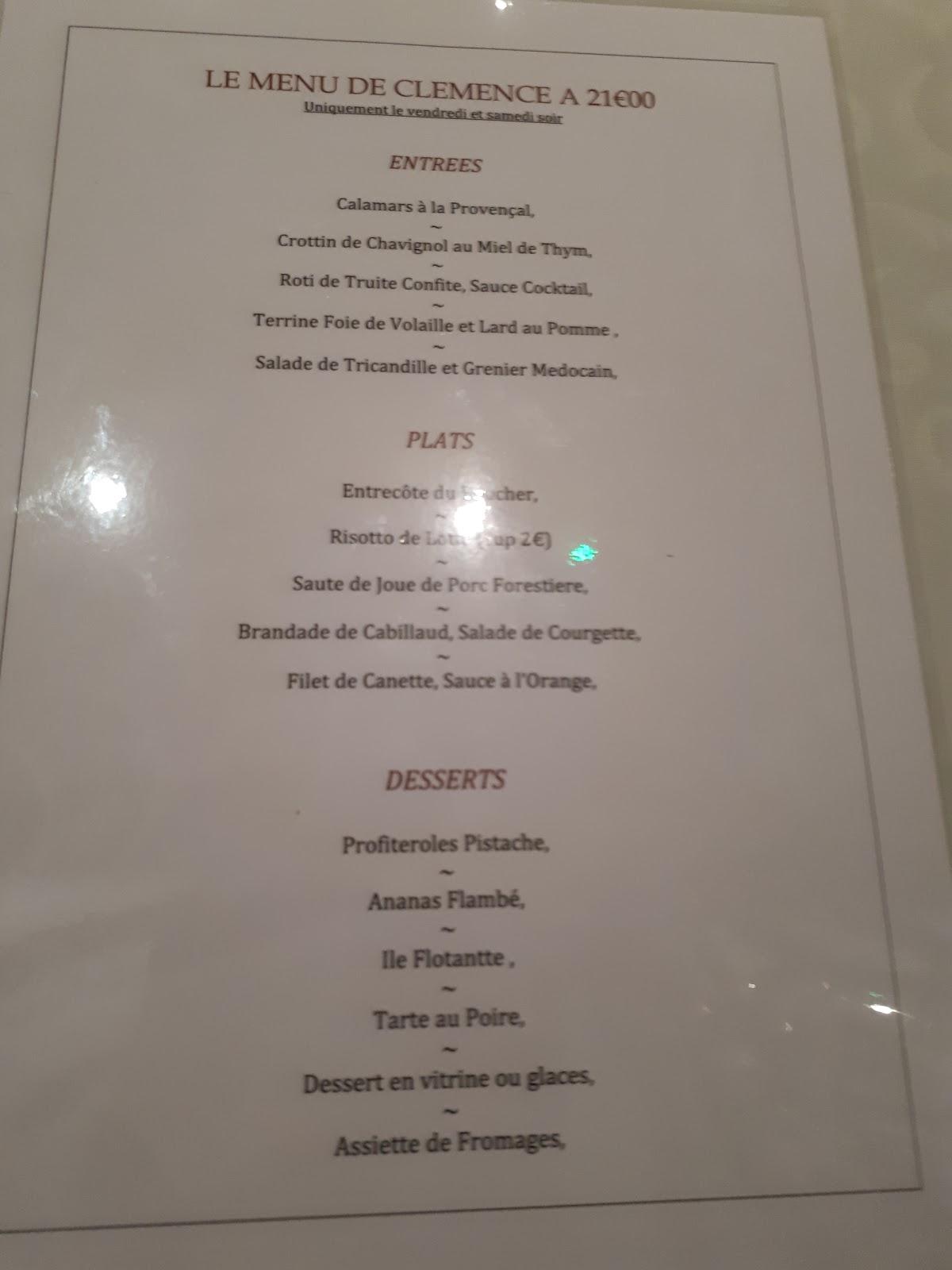 Menu au Poivre et sel restaurant, Le PianMédoc
