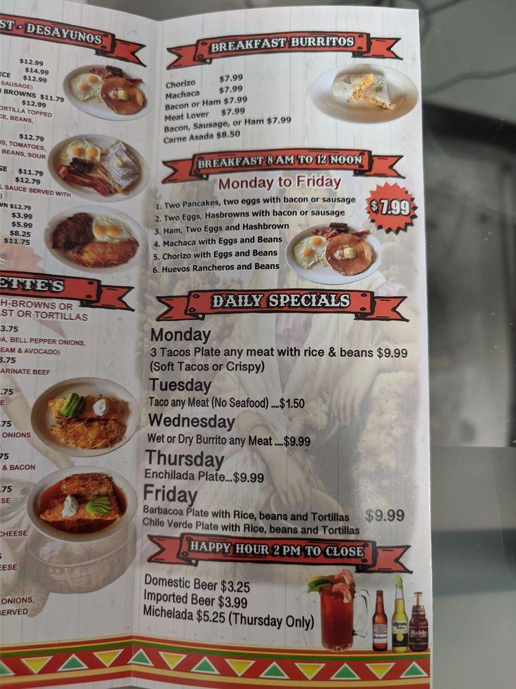 Menu at Raul’s Taco restaurant, Adelanto
