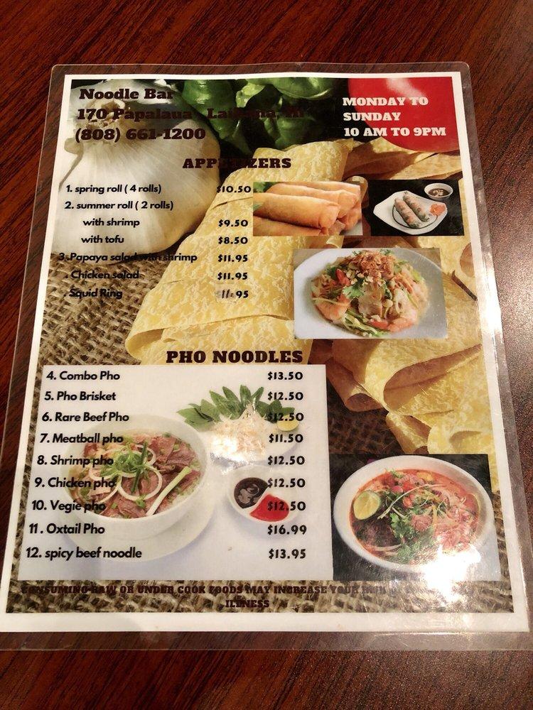 Menu at Noodle Bar, Lahaina