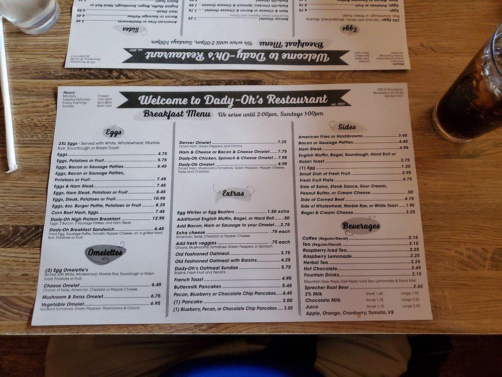 Menu at DadyOh's Restaurant, Waukesha