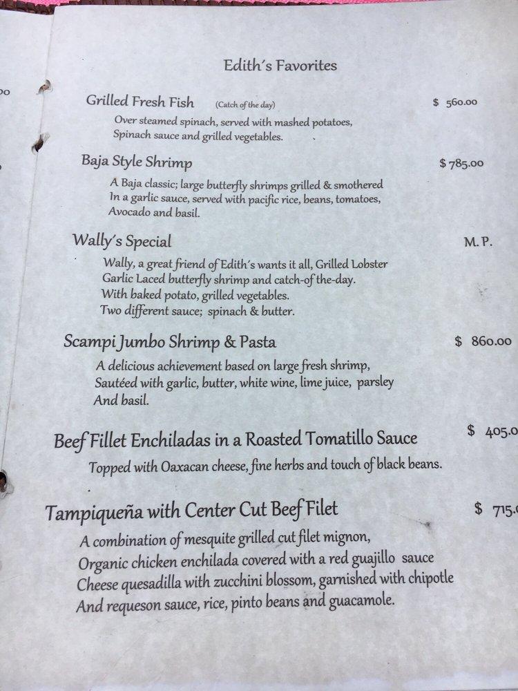 Menu at Edith's restaurant, Cabo San Lucas