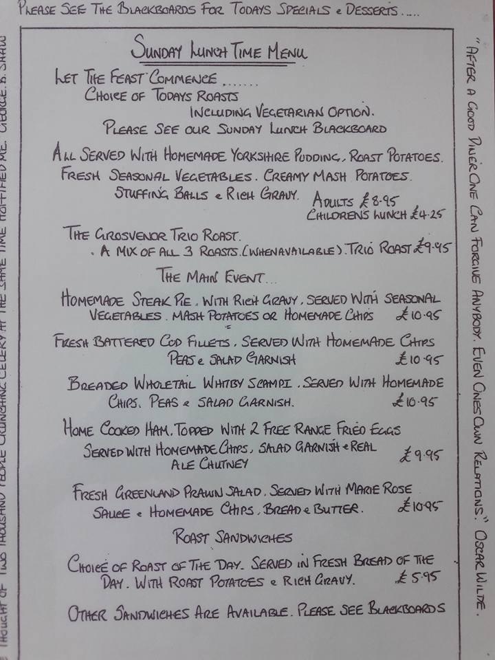 Menu at Grosvenor Hotel pub & bar, Robin Hood's Bay