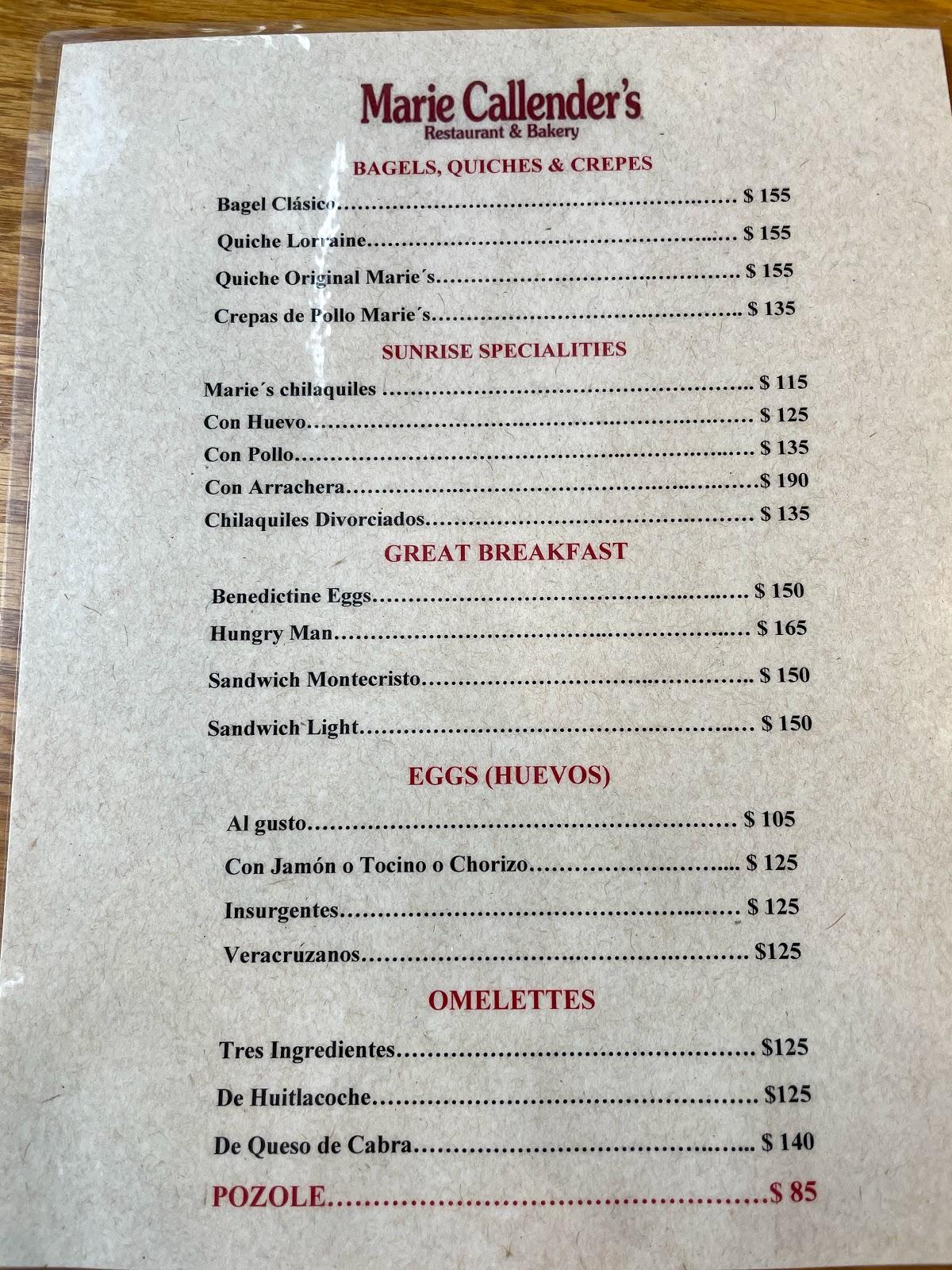 Carta Del Restaurante Marie Callender s Ciudad Del M xico