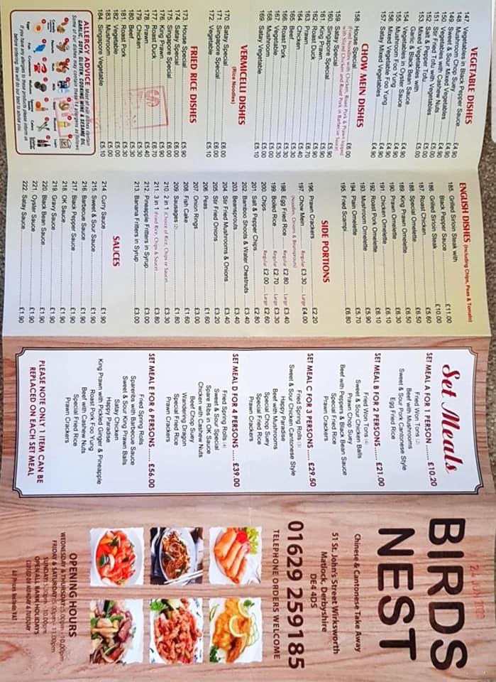 Menu At Birds Nest Fast Food, Cromford