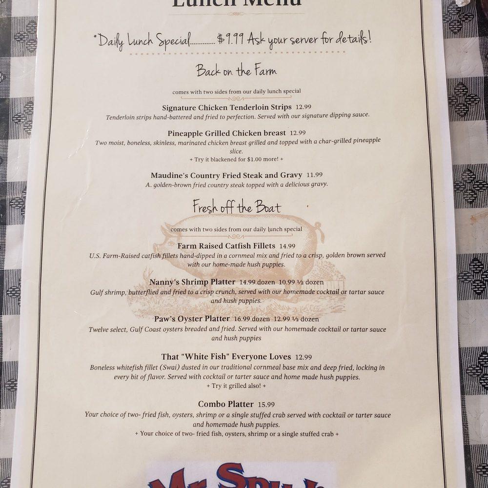 Menu at Mr Spuds restaurant, Fairhope